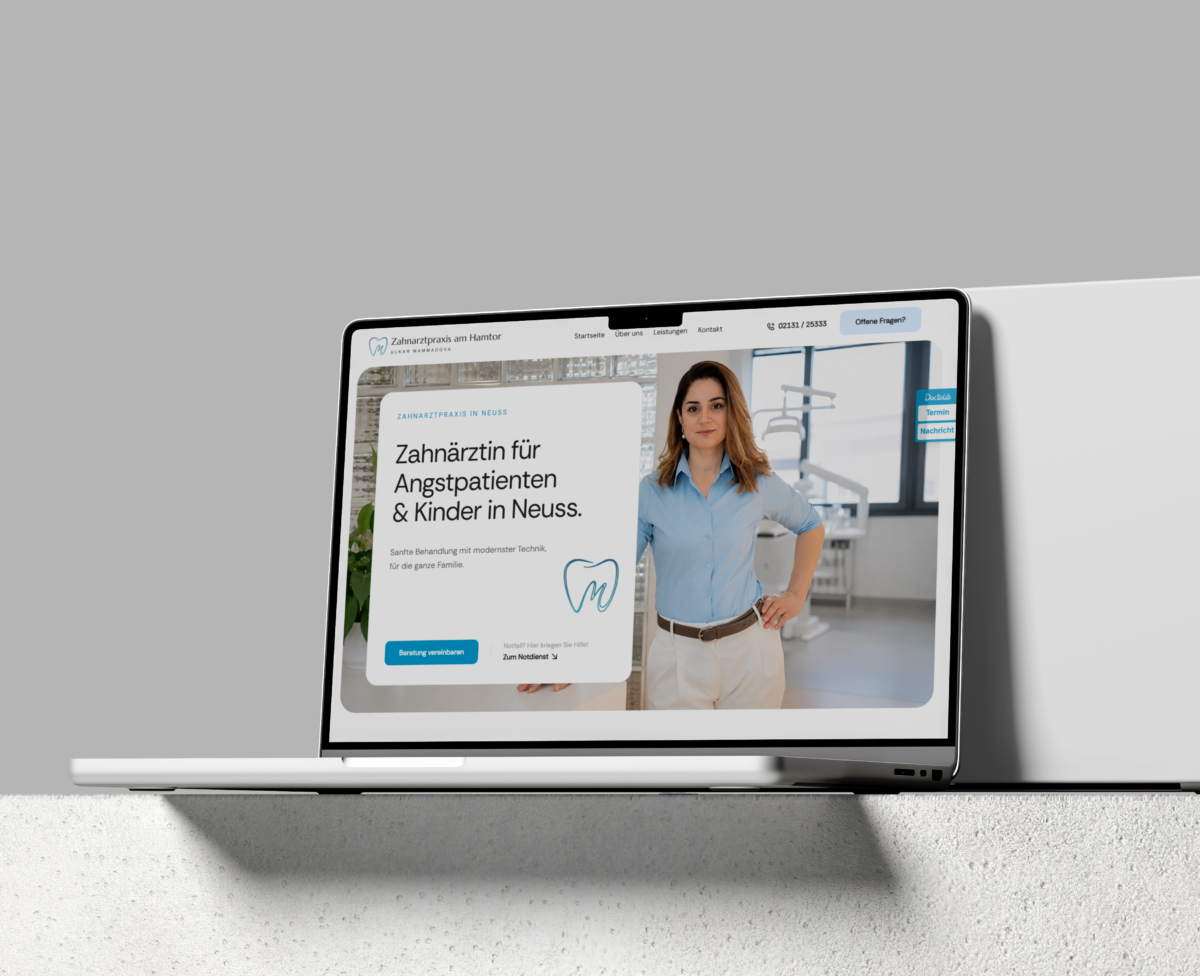 Website-Design für Zahnarztpraxis am Hamtor, dargestellt auf MacBook