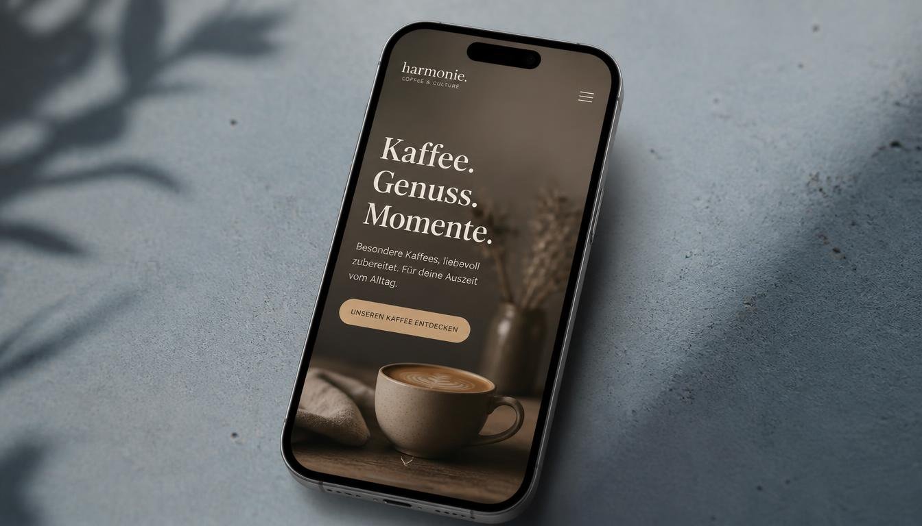 Website-Design für Cafe Firma harmonie, dargestellt auf iPhone