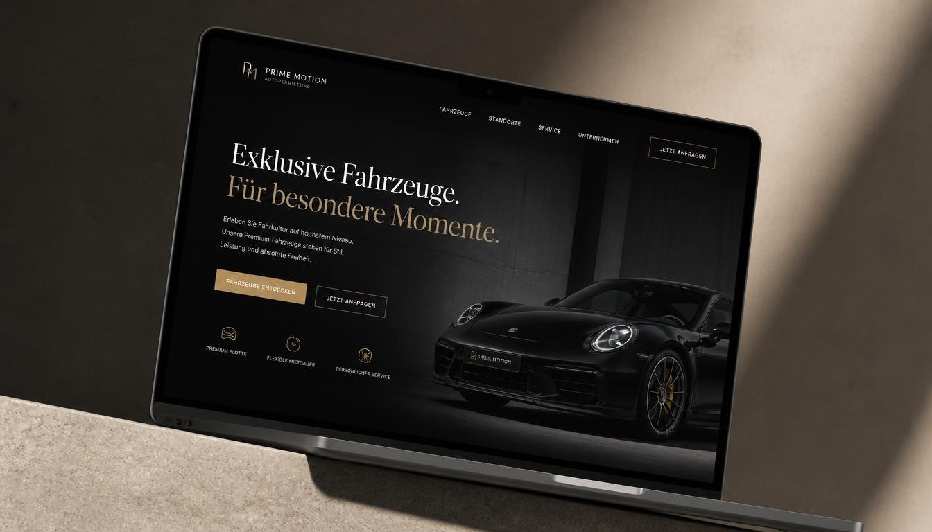 Website-Design für Autovermietung prime motion, dargestellt auf MacBook