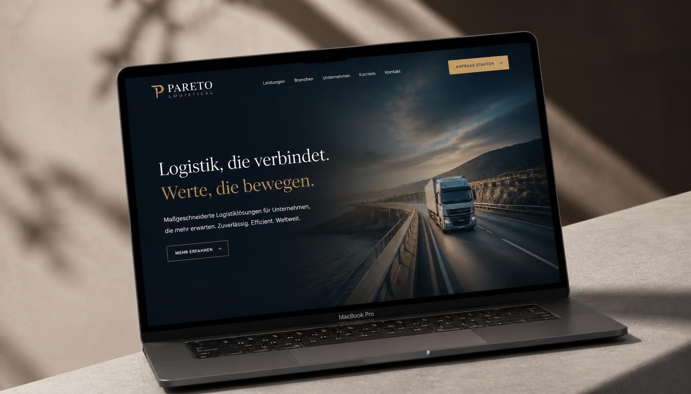 Website-Design für Logistikfirma Pareto, dargestellt auf MacBook