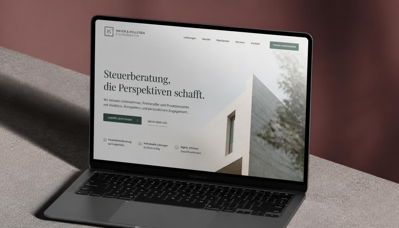 Website-Design für Steuerberatung Mayer & Kollegen, dargestellt auf MacBook